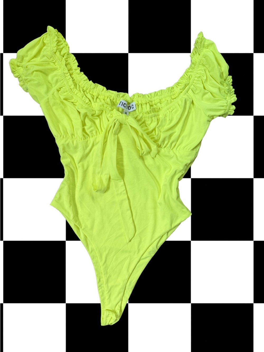 Women’s Neon Lime Ruffle Off-Shoulder Bodysuit